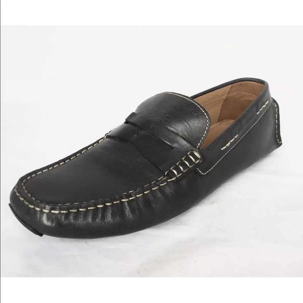 New Geox Men Leather Moccasins Loafers Slip On Distressed Dark Grey 46 12.5